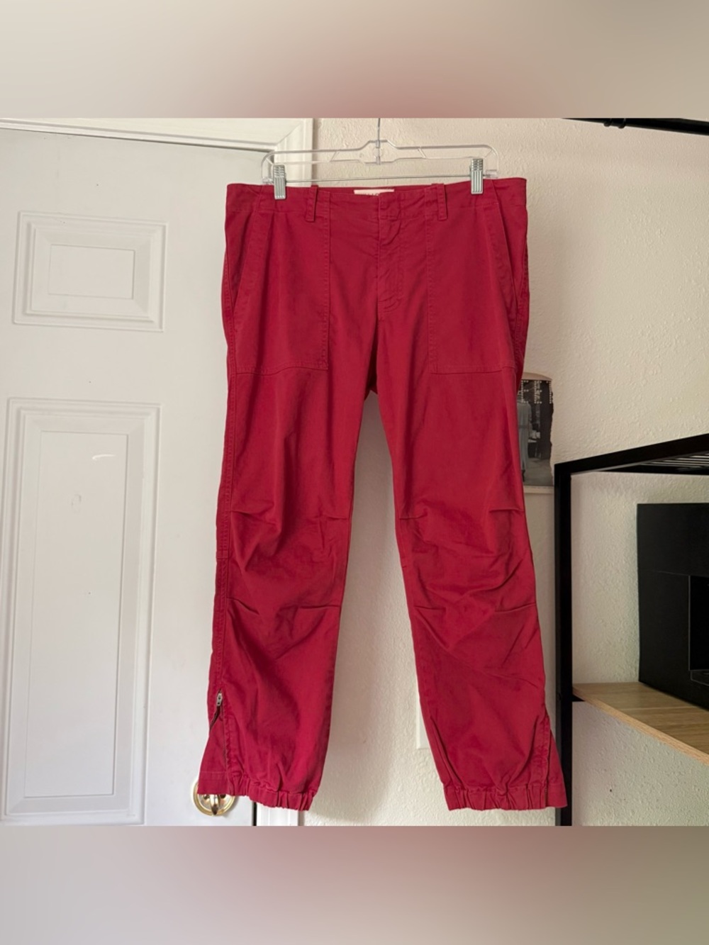 NILI LOTAN red cotton utility‎ slim straight leg cropped jogger pants